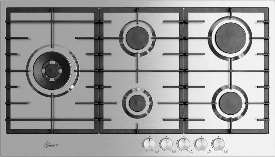 Gurari kookplaat GCH FG 905 VPGL Gaskookplaat 90 cm roestvrij staal 4 0 KW WOK 5 gaspitten 5 pits aardgas FL.gas