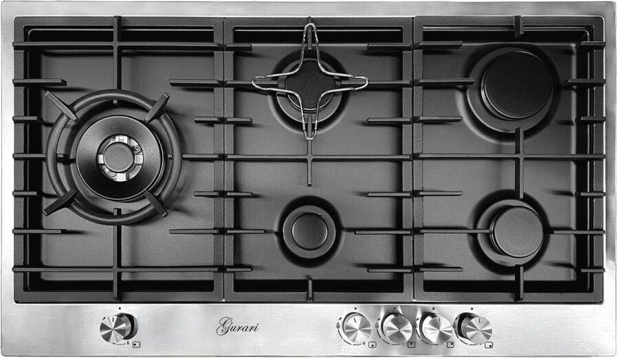 Gurari kookplaat TY905VPGC Gaskookplaat 90 cm roestvrij staal zwart geëmailleerd -4 0 kW WOK 5 gaspitten aardgas FL.gas