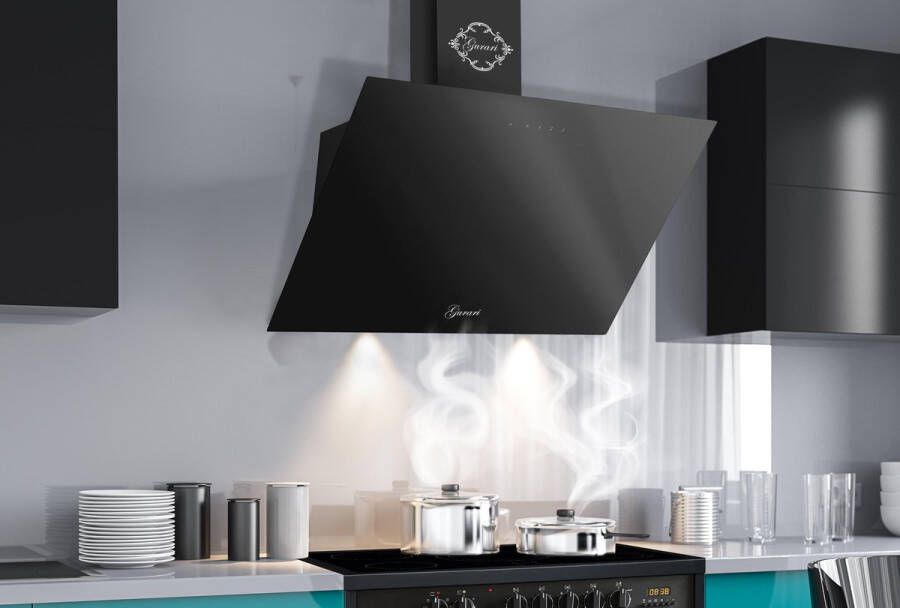 Gurari Waaiermondstuk GCH D 286 BL 6 PRIME N Afzuigkap 60 cm Zwart glas 1000m³ h Afstandsbediening