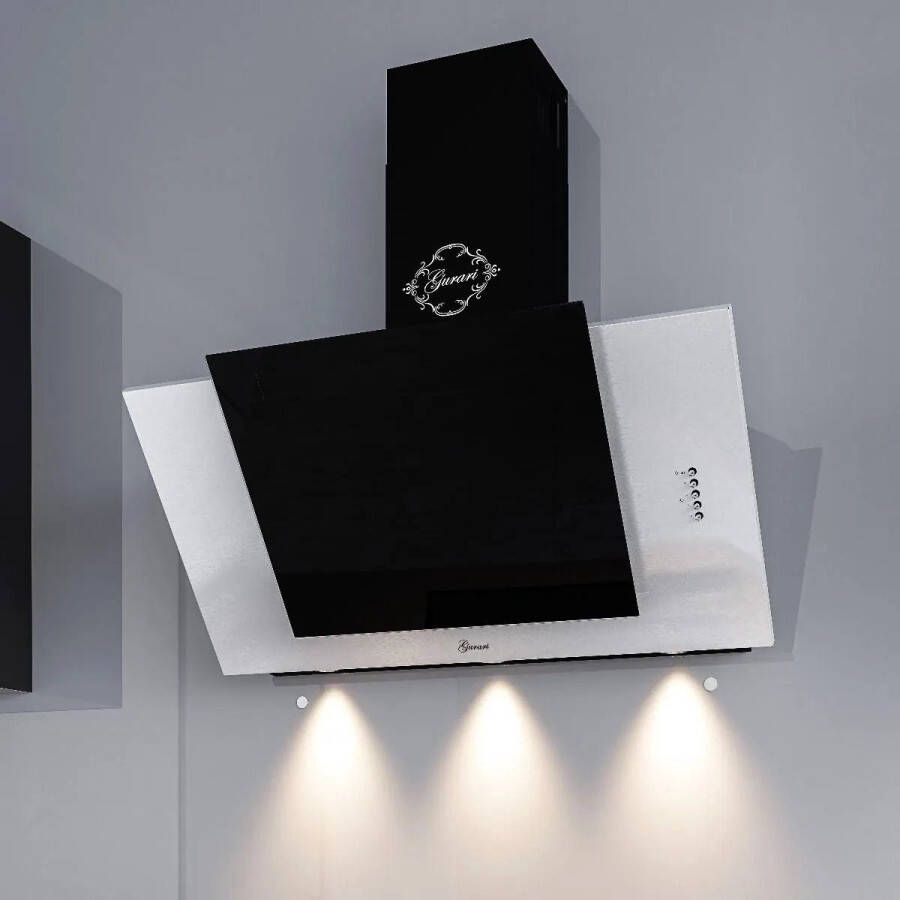 Gurari wandafzuigkap GCH S 482 60 IS afzuigkap 60cm 1000 m³ h roestvrij staal zwart glas