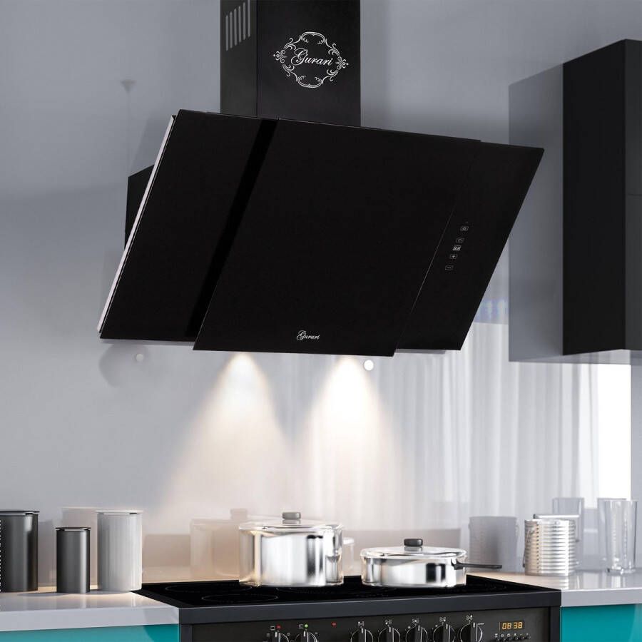 Gurari Waskap GCH S 171 90 BL PRIME N+koolfilter Afzuigkap 90 cm Wandkap Zwart glas 1000m³ h