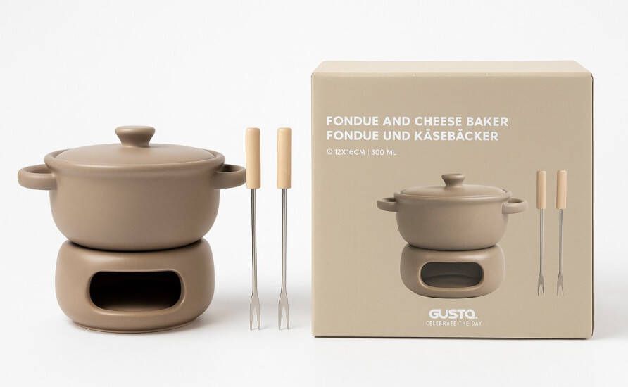 Gusta Mini Fondue Set voor 2 Personen Cheese Baker Ø12x16cm 300ml Borrelfondue & Kaasoven Steengoed