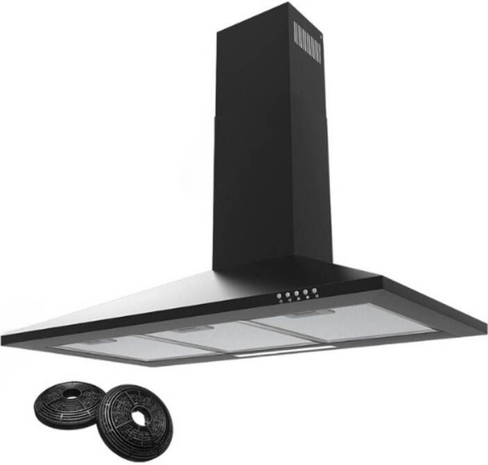 GUTEC Afzuigkap 90 cm zwart Schuine afzuigkap 90 cm met energieklasse A++ Recirculatie afzuigkap voor stille werking