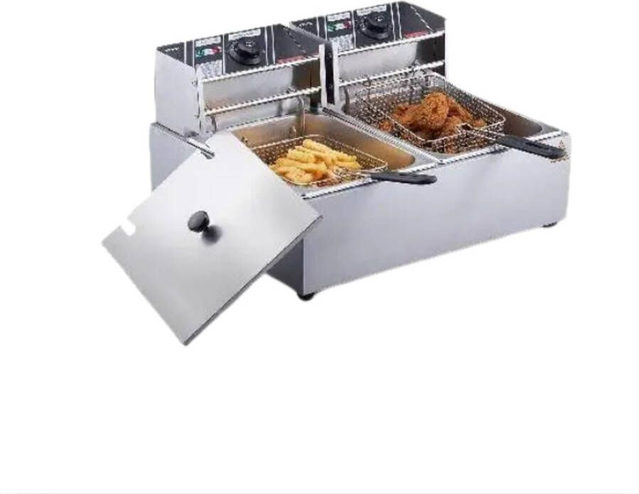 GUTEC Frituurpan Dubbel Dubbele Friteuse Met 12L Capaciteit Dubbele Frietpan Met Verstelbare Temperatuur