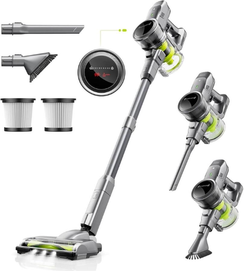 GUTEC Steelstofzuiger Zonder Zak Op Accu Stofzuiger Zonder Zak Draadloos 26KPa Zuigkracht Steelstofzuigers Snoerloos Met LED Display