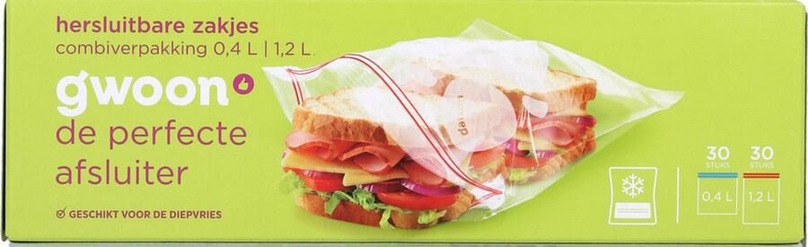 G'woon Hersluitbare zak 30 x 0.4l en 30 x 1.2l 12 stuks