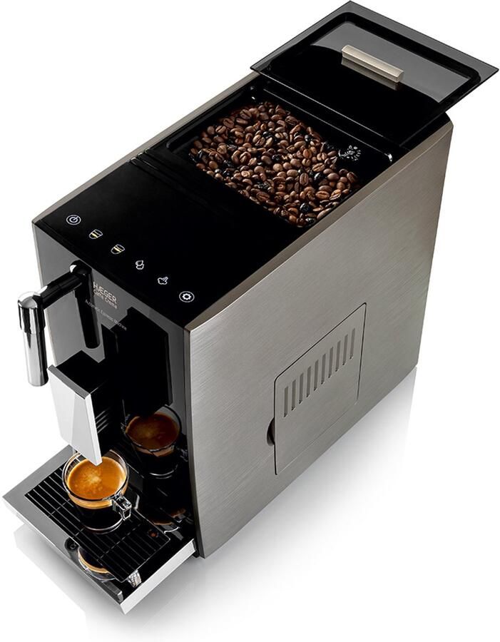Haeger Caffè Crema Volautomatische Espressomachine 2 Soorten Koffie & Heet water Melkopschuimer voor Cappuccino Koffiemachine met bonen Zwart