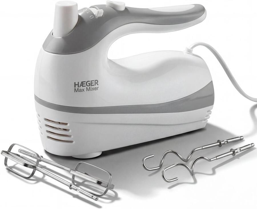 Haeger Max Mixer Handmixer 5 Snelheidsstanden & Turbofunctie Krachtig 500W Inclusief Gardes En Deeghaken Wit
