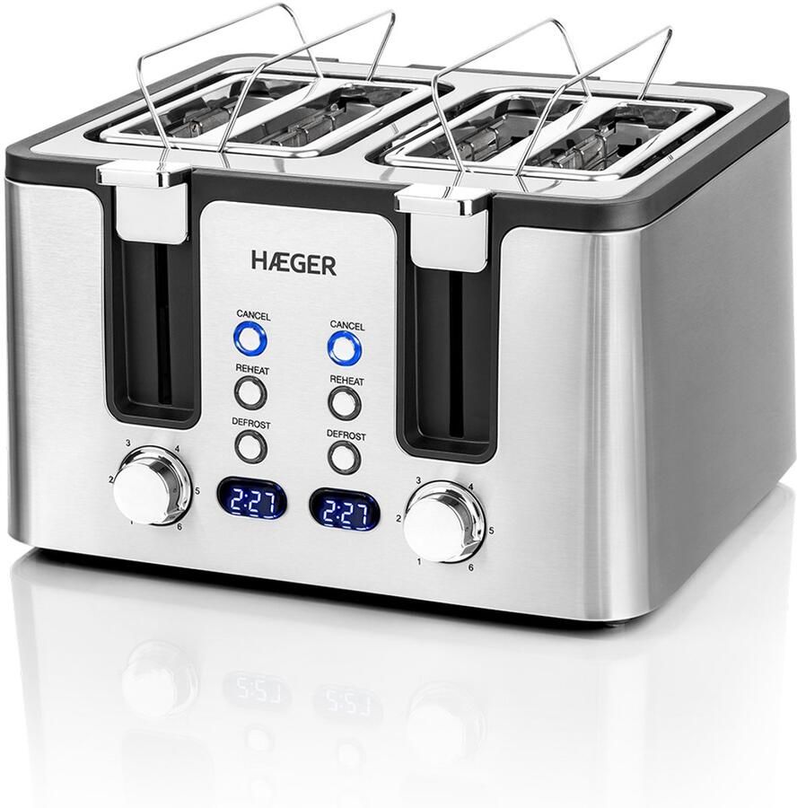 Haeger Optimus Toast Broodrooster 1700W PFAS en BPA Vrij Toaster 6 Warmteniveaus