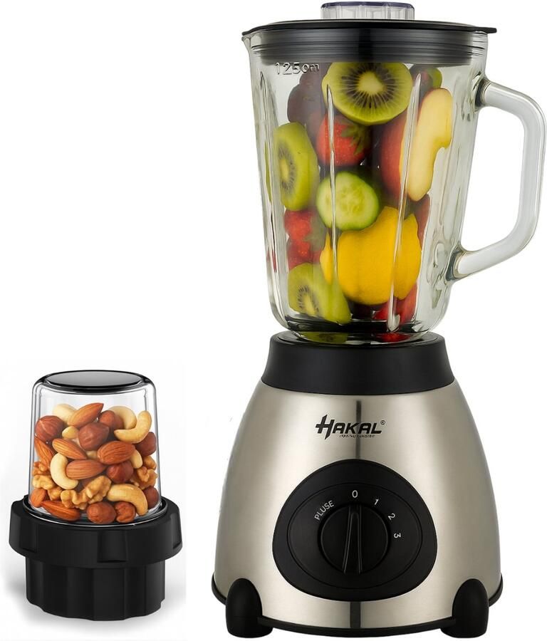 Hakal Kitchen Blender – Blender – 2-in-1 met Hakmolen – Smoothie Maker – 850W – 1.5L RVS Design