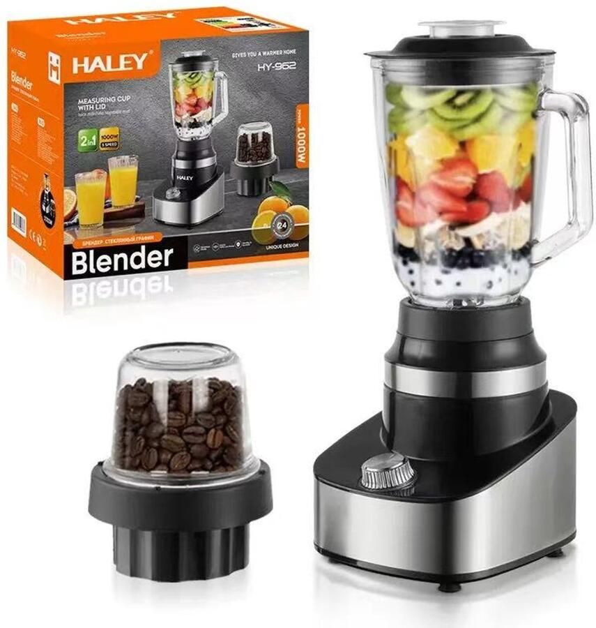 Haley 2 in 1 Blender 1 5L Glas 1000W Smoothie maker Krachtig stil en eenvoudige reiniging RVS