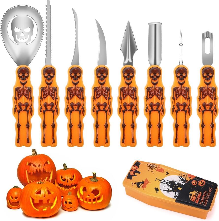 Halloween Pompoen Snijden Kit met 8 Stalen Gereedschappen