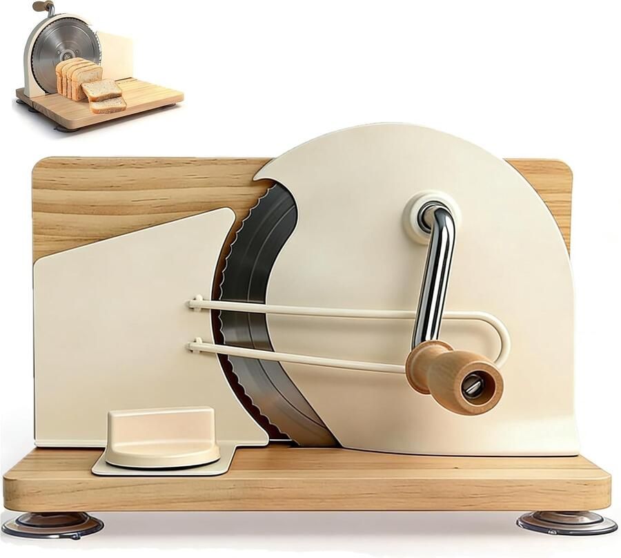 Handmatige Broodsnijmachine Zwart 20 x 15 x 10 cm Met Instelbare Snijdikte en Houten Basis Voor Thuisgebruik en Bakkerijen
