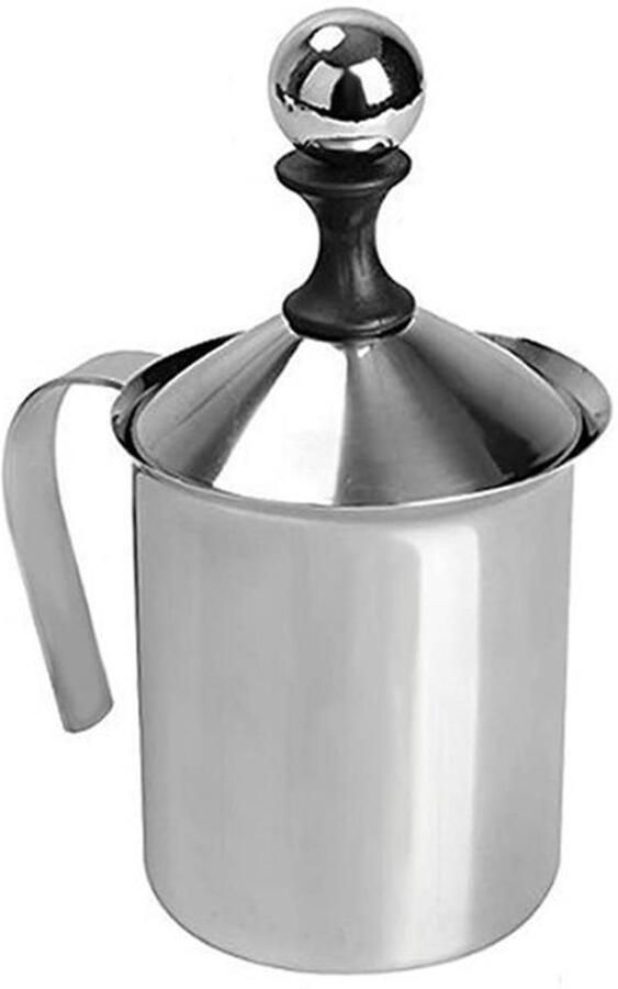 Handmatige melkopschuimer roestvrij staal handpomp melkopschuimer handbediende melkschuimmaker Japanse dubbellaagse handschuimer (400 ml)