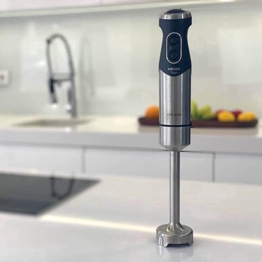 Handmixer 1100 W 2 schakelaars turbo-functie roestvrijstalen voet 22 cm lemmet van titanium 5 4 cm