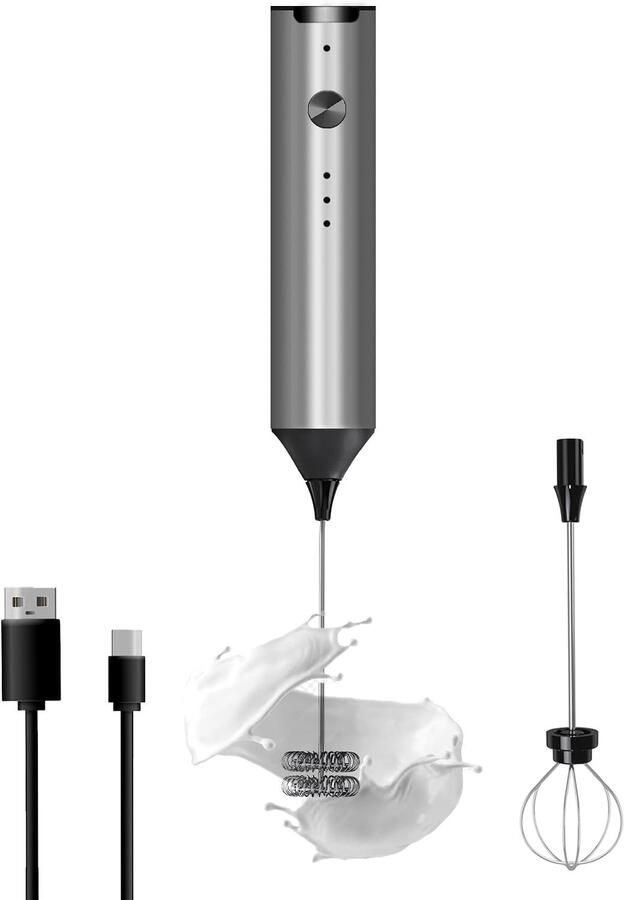 Handzame Melkschuimer Zilver Oplaadbare Koffiemixer met Type C-aansluiting Voor Koffie en Eieren