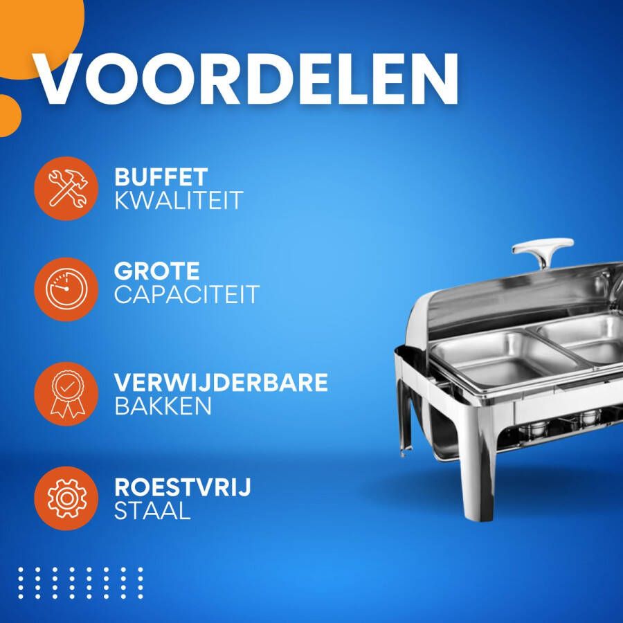 Happiq Buffetverwarmer Chafing dish Buffetwarmer Warmhoudplaat Warmhoudbakken Voor Feesten en Catering Roestvrijstaal Met Verwijderbare Wastafels 220 lb Capaciteit