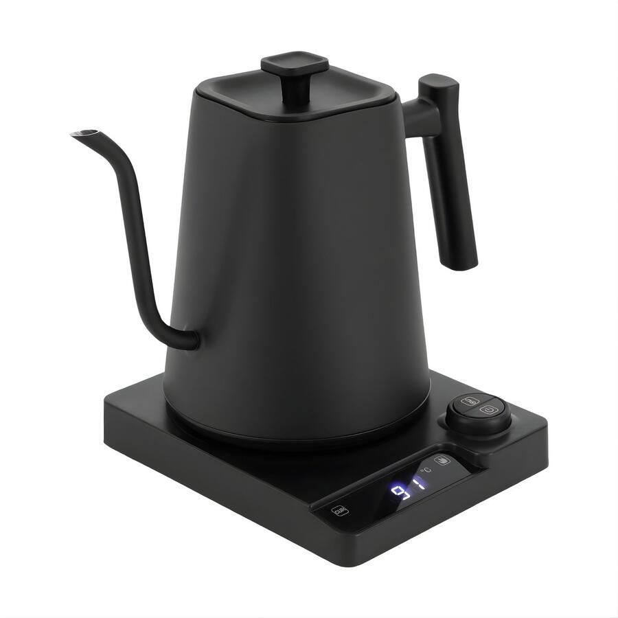 Happiq Elektrische Waterkoker met LED Display – RVS Gooseneck Waterkoker met Basis – Precisie Schenktuit voor Thee en Koffie – Geschikt voor Kantoor en Hotel – Zwart