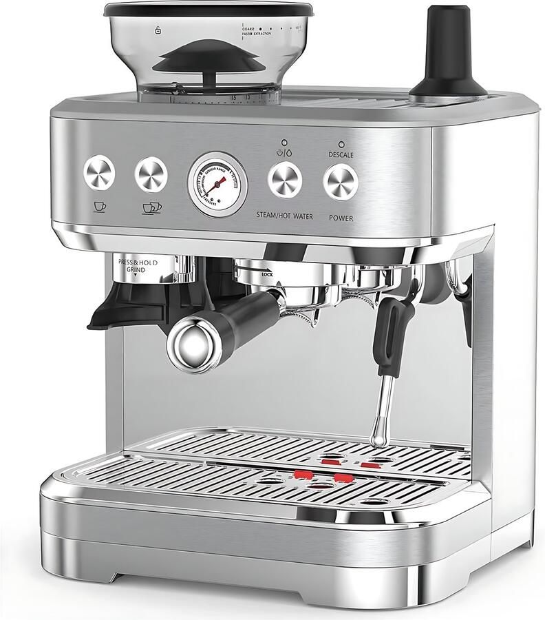 Happiq Espressomachine 15 Bar Met Koffiemolen & Melkopschuimer Alles-in-Één Voor Thuis & Kantoor