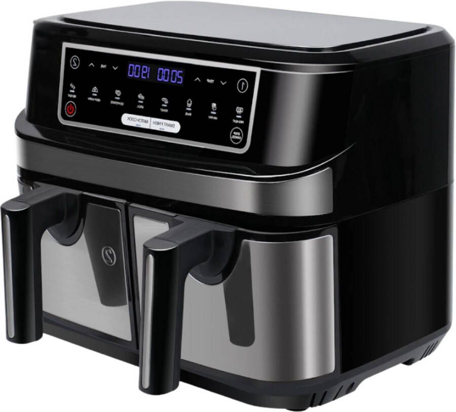 Happiq Mini oven Grill rooster Bakplaat Airfryer Voor Gezinsmaaltijden en Efficiënt Koken 6-in-1 Slim Design met Dubbele Manden 10 QT Ruimtebesparend