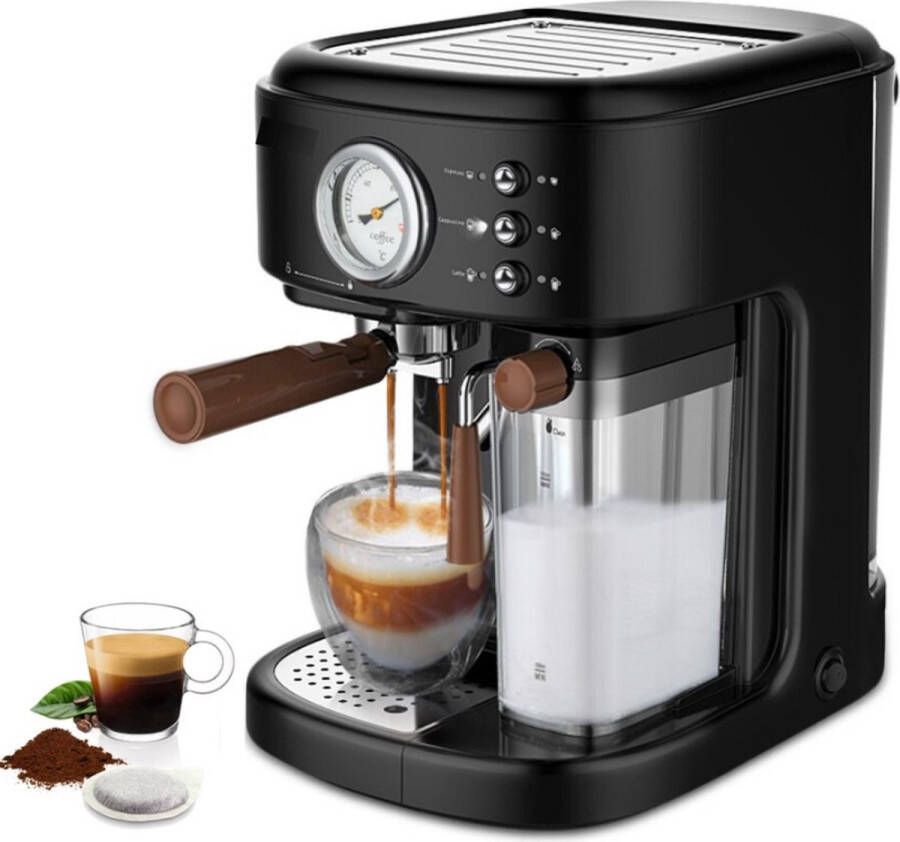 Happyment 3 in 1 Koffiemachine Koffiezetapparaat Koffie Apparaat Pistonmachine Melkopschuimer Voor De Beste Koffie