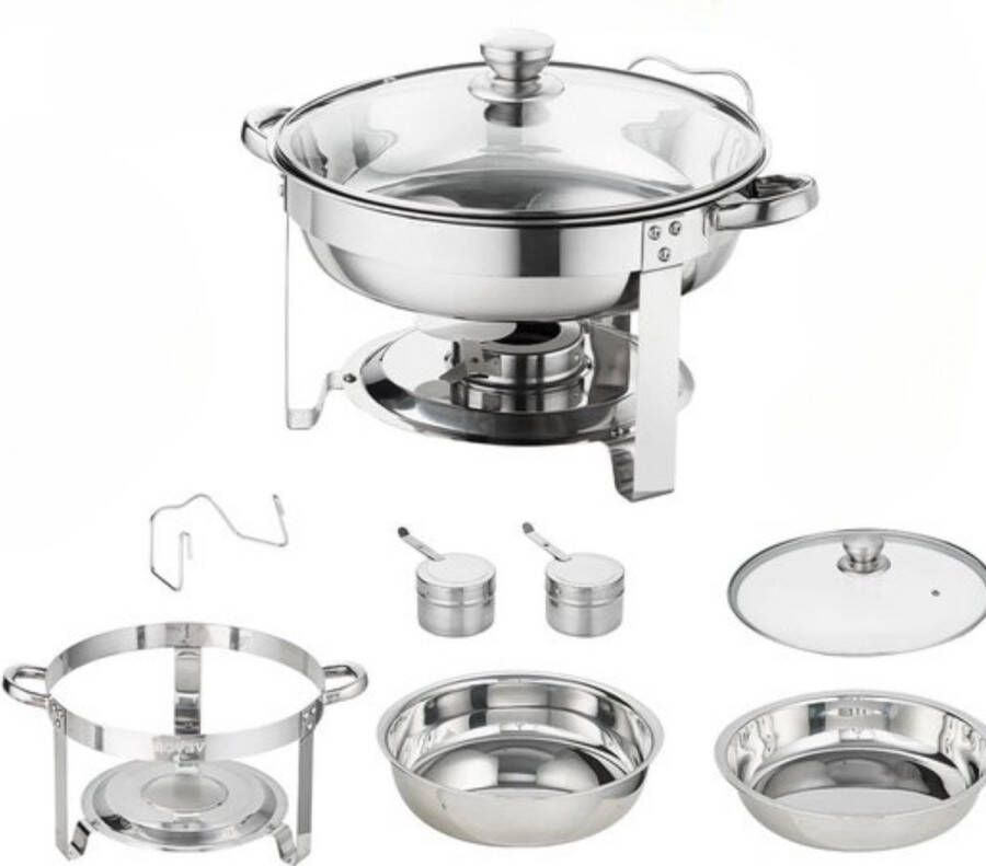 Happyment Buffetwarmer Deluxe Rond Warmhoudschaal Glazen Deksel 3.5L 2 stuks