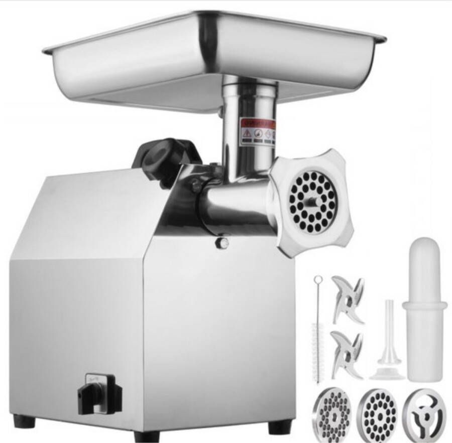 Happyment Commerciële Vleesmolen Worstmaker 300kg uur 1100W RVS Grijs