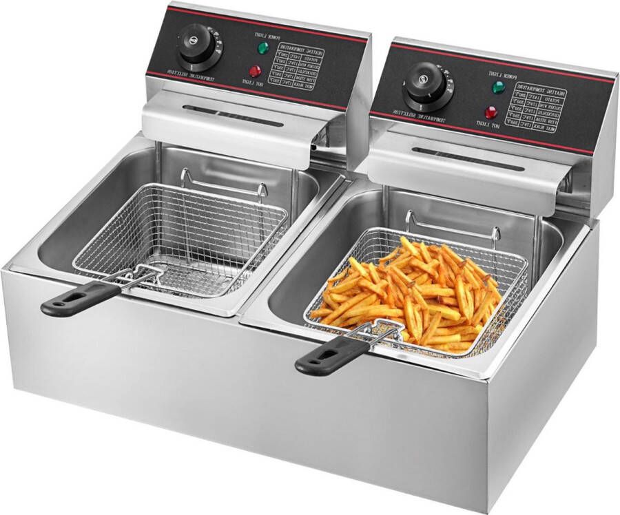 Happyment Dubbele Frituurpan Deluxe 2x 6L Frietpan dubbel Friteuse 2x 2500W PTFE 220V