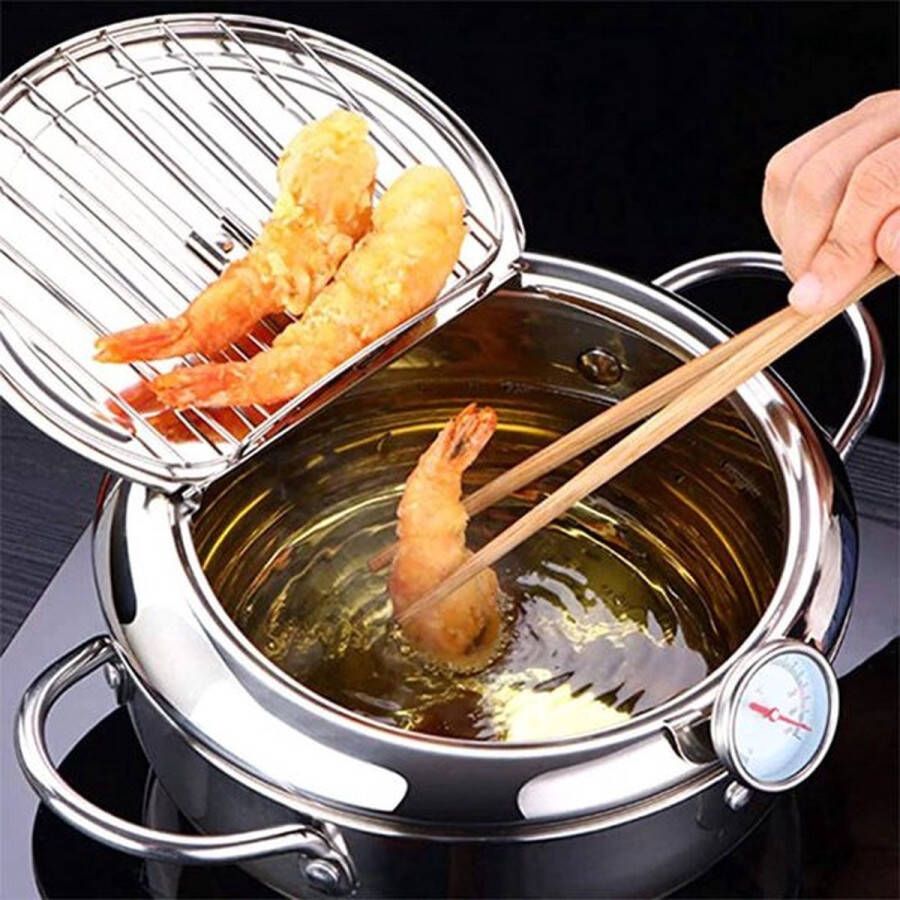 Happyment Japanse Friteuse Met Thermometer Frituurpan Inductie Diameter 24 cm Roestvrij Staal 3 2L