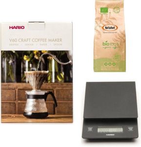 Hario V60 slow coffee kit + V60 Weegschaal + Bristot BIO 100% biologische koffie