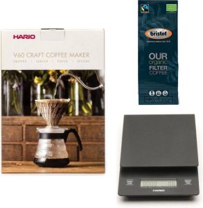 Hario V60 slow coffee kit + V60 Weegschaal + Bristot OUR Biologische Filter Koffie