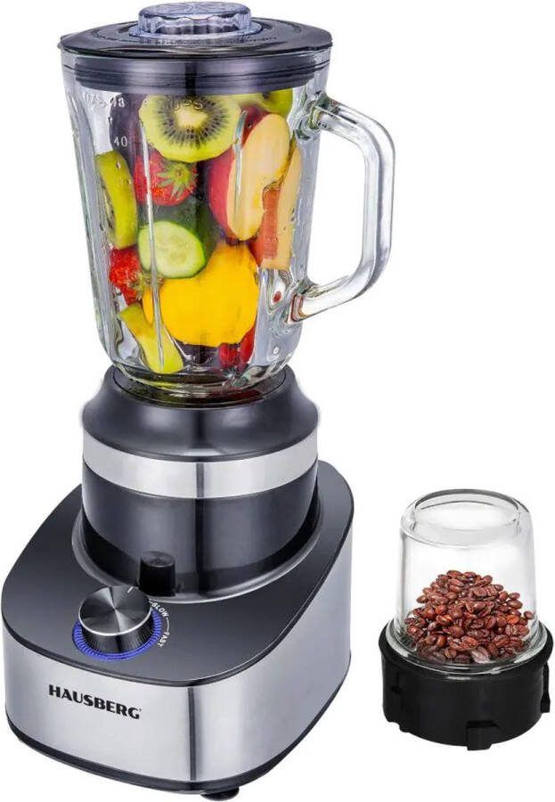 HAUSBERG Blender 2 in 1 HB-7765 500W met koffiemaler -1500ML glazen beker