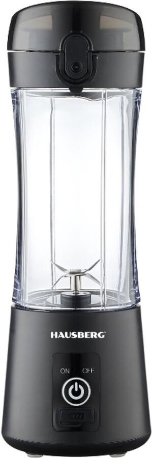 HAUSBERG Draagbare Blender To Go Snoerloze Smoothie Maker USB Oplaadbaar 350ml 6 Mesjes Zwart HB-7670NG