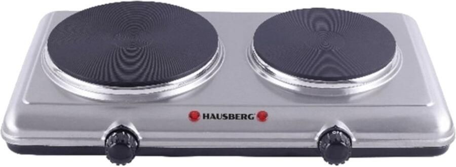 HAUSBERG HB-545 Dubbele Elektrische Kookplaat – 2 Pits – 2500W – Vrijstaande Kookplaat – RVS Behuizing