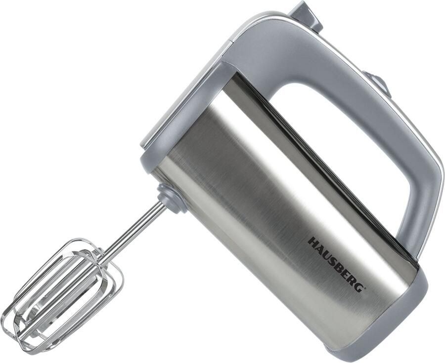 HAUSBERG HB-4201GR Elektrische Handmixer – 5 Snelheden + Turbo – 300W – Inclusief Kloppers & Deeghaken – RVS Behuizing – Compact & Krachtig voor Beslag Deeg & Slagroom