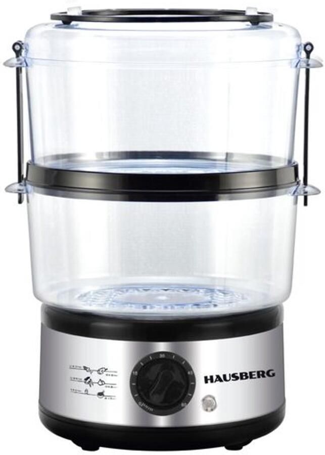 HAUSBERG HB-1350 Elektrische Stoomkoker – 4 8 L – 2 Lagen – 400 W – RVS – Timerfunctie – Gezonde Maaltijden