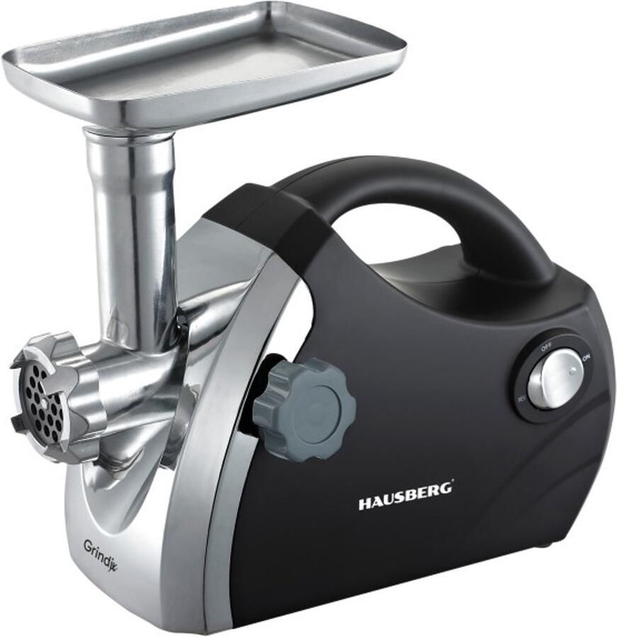 HAUSBERG HB-3430NG Vleesmolen Zwart – 1800 W Elektrische Gehaktmolen – 3 Snijplaten (3 5 7 mm) – ON OFF Reverse – RVS Messen & Niet‑Slip Voeten – Voor Huis & Hobby