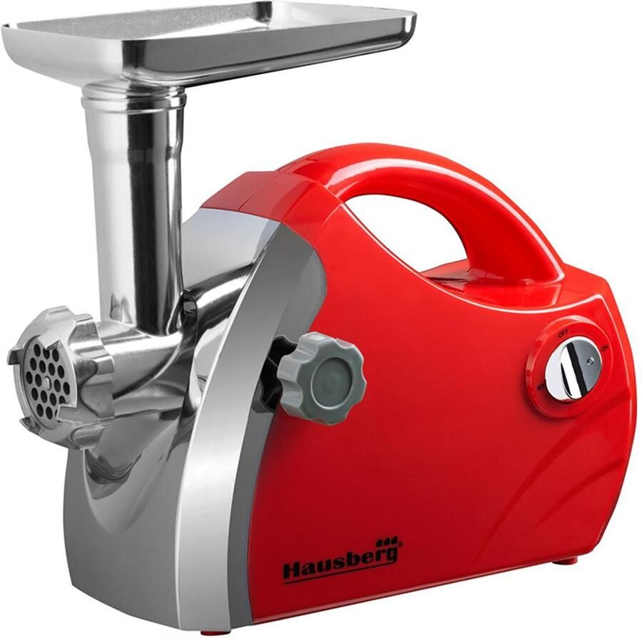 HAUSBERG HB-3430RS Vleesmolen – 1800W – Aluminium – 3 Snijplaten – Reverse Functie – Rood