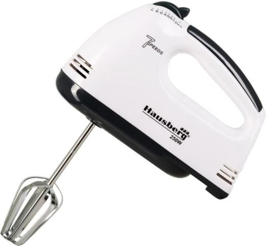 HAUSBERG HB-4112NG – Handmixer – 250W – 7 Snelheden + Turbo – Inclusief Gardes & Deeghaken – Wit Zwart