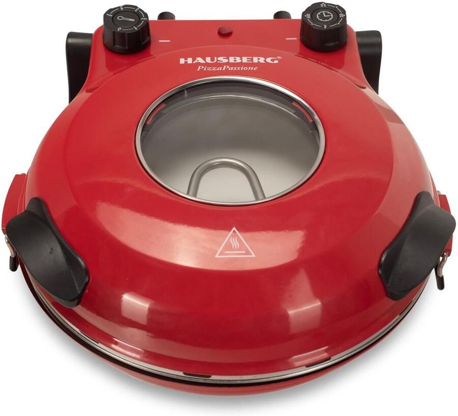 HAUSBERG HB-675RS Pizza Oven – XL 12” Elektrische Pizzarette – 1200‑1400 W – Temperatuur tot 405 °C – Pizzasteen van Cordieriet – Timer & Instelbare Thermostaat – Rood