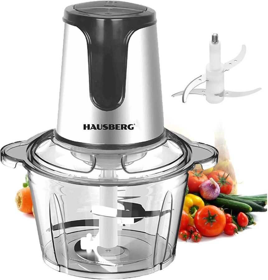 HAUSBERG HB‑4506IN 3 L Foodprocessor 400W met Krachtige Koperen Motor RVS Messen en Veilig RVS Glazen Ontwerp – Ideaal voor Hakken Snijden Malen en Bereiden van Soepen Sauzen en Deeg