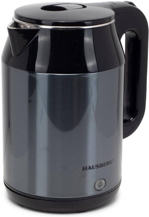HAUSBERG HB-3623BL Waterkoker – 2 2L – 1800W – Glas & RVS – Blauw – LED-indicator – 360° draaibaar – Dubbele wand – Automatische uitschakeling – Droogkookbeveiliging
