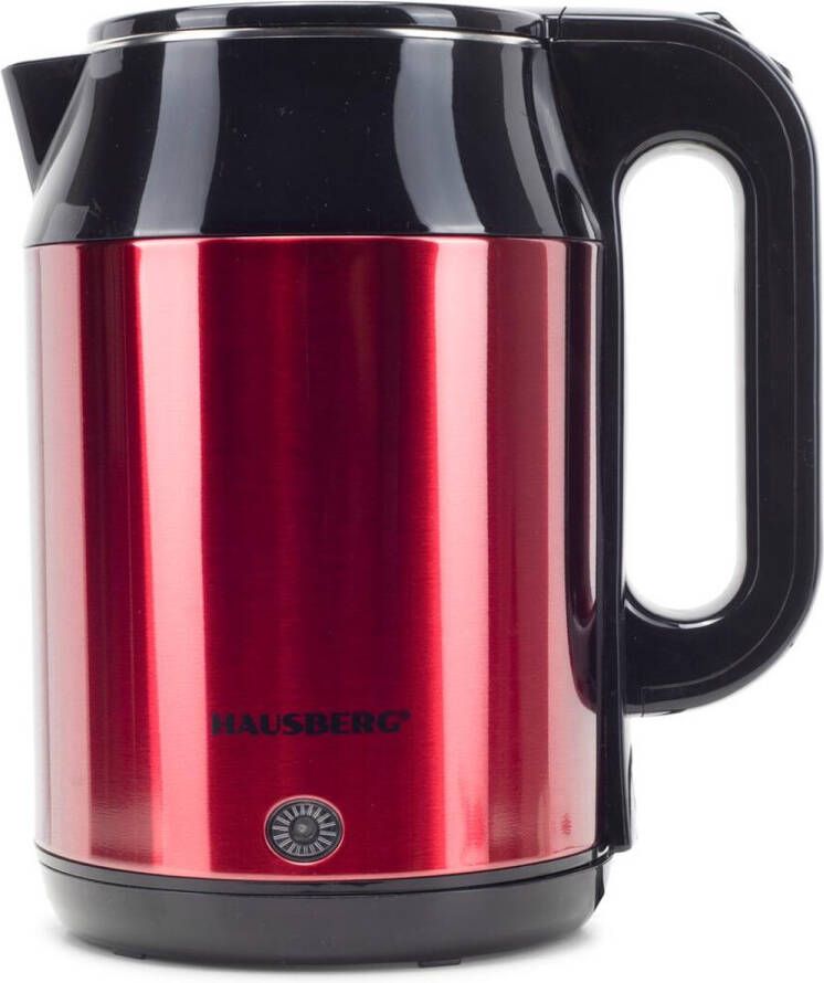 HAUSBERG HB-3623RS Waterkoker – 2 2L – 1800W – Glas & RVS – Rood – LED-indicator – 360° draaibaar – Dubbele wand – Automatische uitschakeling – Droogkookbeveiliging