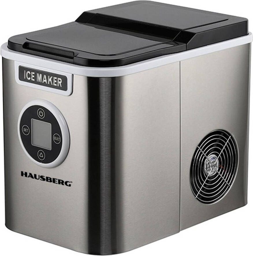 HAUSBERG IJsblokjesmachine – IJsblokjes Maker – 12kg 24u – 9 IJsblokjes per minuut – 2 3L Watertank – 3 Maten – Roestvrijstaal – Touchscreen – Automatische Uitschakeling – 55 dB – 120-150W