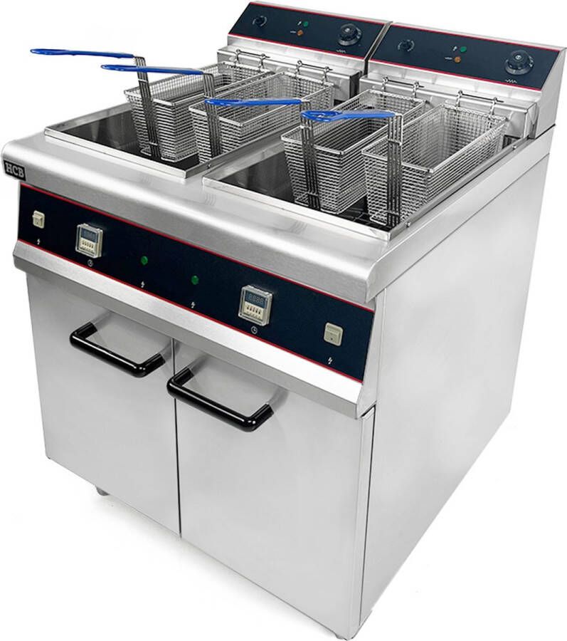 HCB Professionele grote Horeca frituurpan dubbel Friteuse 2 x 30 liter 400V RVS INOX frietketel frietpannen frietpan 80x80x108 cm (DxBxH) 20000W 2131