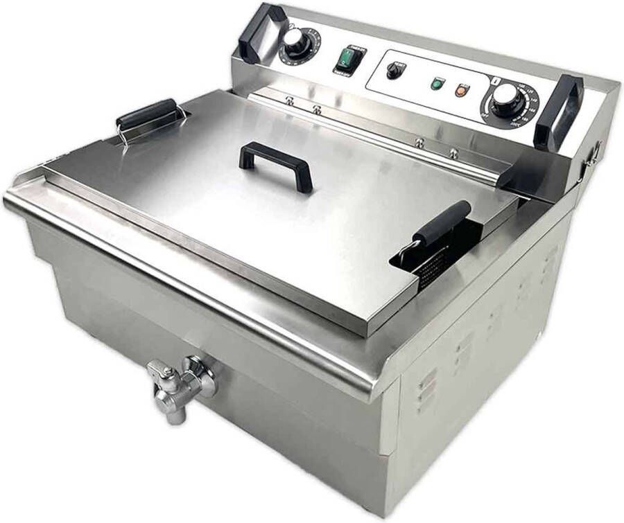 HCB Professionele Horeca frituurpan Friteuse 30 liter 400V RVS INOX frietketel 60.6x57.5x40.7 cm (BxDxH) 25 kg 6845