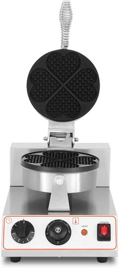 HCB Professioneel horeca Wafelijzer met timer hartjes 230V Wafelmaker van RVS INOX hartvorm 25x38x24 cm (BxDxH) 8 kg 9382