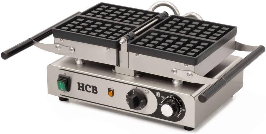 HCB Professioneel horeca Wafelijzer met timer kantelbaar 230V Wafelmaker van RVS INOX 50.5x37x20 cm (BxDxH) 10.40 kg 7476