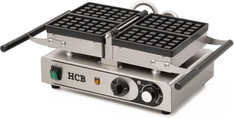 HCB Professioneel horeca Wafelijzer met timer kantelbaar 230V Wafelmaker van RVS INOX 37x50.5x20 cm (DxBxH) 10.40 kg 7476