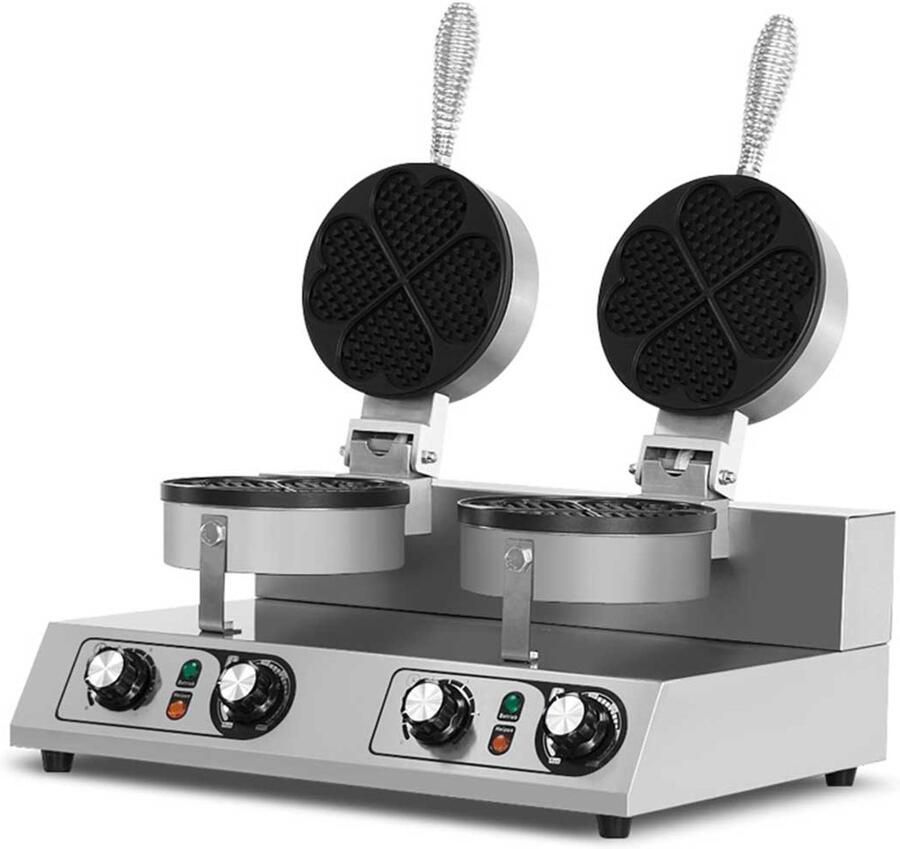 HCB Professioneel horeca Wafelijzer voor 2 ronde wafels met timer Dubbel wafelijzer Wafelmaker van RVS INOX 38x52x24 cm (DxBxH) 8 kg 9617